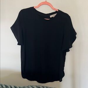 LOFT Black Flutter-Sleeve Blouse